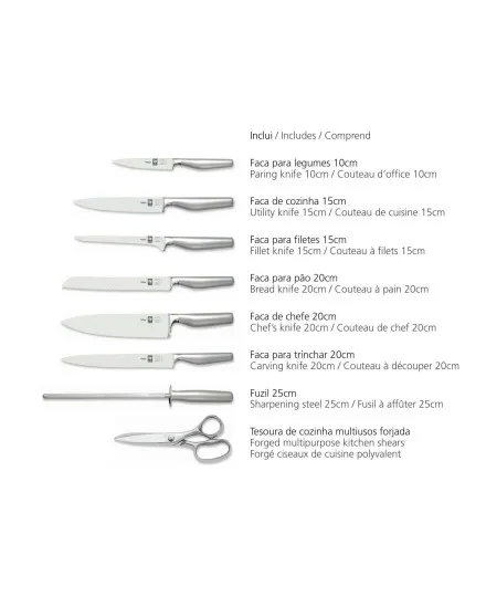 Bloco de Facas com 8 peças-Platina ICEL - Mimocook