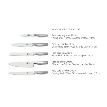 Bloco de Facas com 5 peças-Platina ICEL - Mimocook