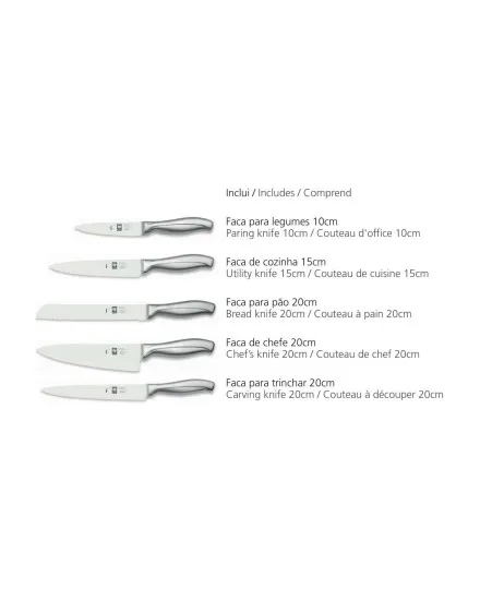 Bloco de Facas com 5 peças-Absolute Steel ICEL - Mimocook