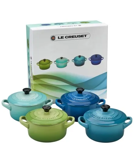 Le Creuset Set of 4 Mini Casserole Dishes blue green Ceramic - Mimocook