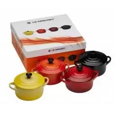 Le Creuset Set of 4 Mini Casserole Dishes red and yellow Ceramic - Mimocook