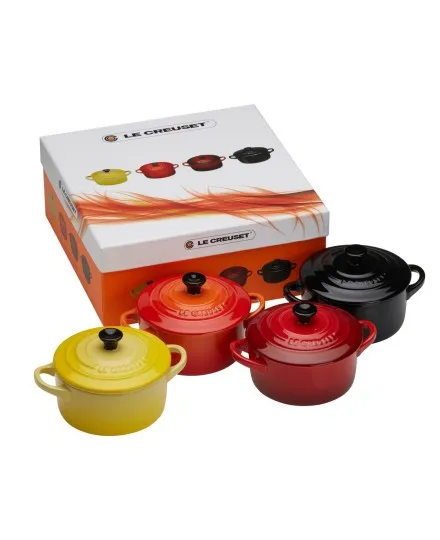 Le Creuset Set of 4 Mini Casserole Dishes red and yellow Ceramic - Mimocook