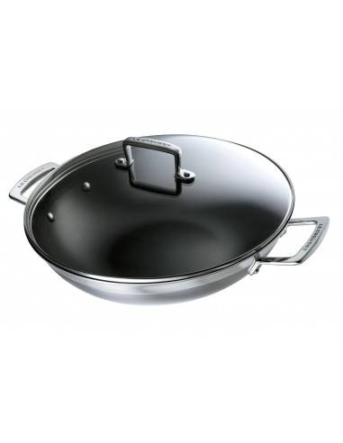 Le Creuset 3-Lagen-Edelstahl-Antihaft-Wok mit Glasdeckel 30 cm - Mimocook