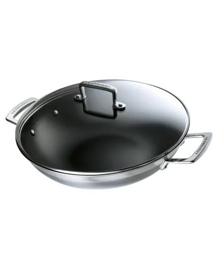 Le Creuset 3 Ply Stainless Steel Non-Stick Wok with Glass Lid 30 cm - Mimocook