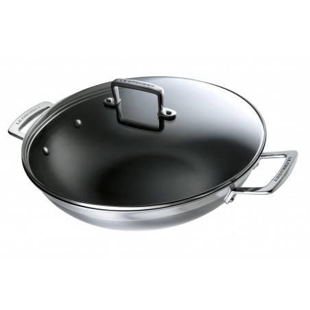 Le Creuset 3-Lagen-Edelstahl-Antihaft-Wok mit Glasdeckel 30 cm - Mimocook