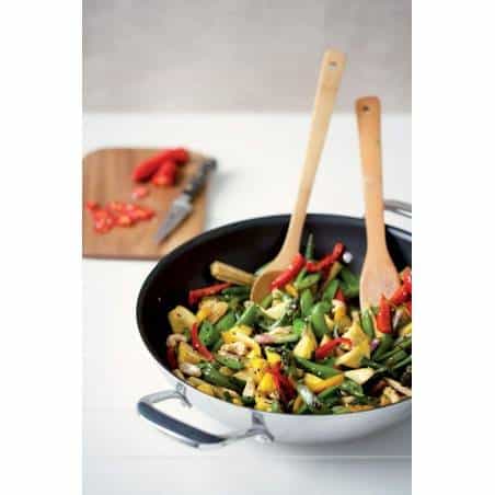 Le Creuset 3 Ply Stainless Steel Non-Stick Wok with Glass Lid 30 cm - Mimocook