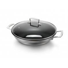 Le Creuset 3 Ply Stainless Steel Non-Stick Wok with Glass Lid 30 cm - Mimocook