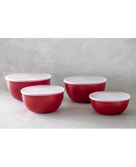 KitchenAid Saladiers en Plastique avec Couvercles, Rouge Set de 4 | KitchenAid | Mimocook