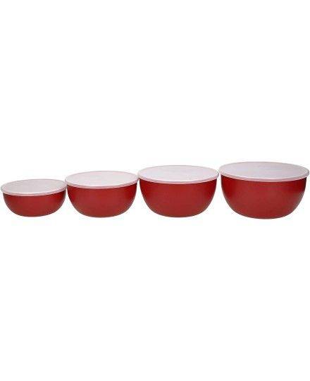KitchenAid Saladiers en Plastique avec Couvercles, Rouge Set de 4 | KitchenAid | Mimocook