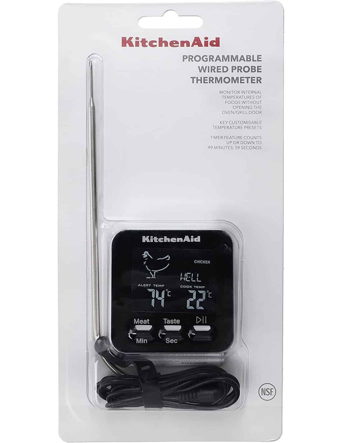 KitchenAid Programmable Wired Probe Thermometer, Black