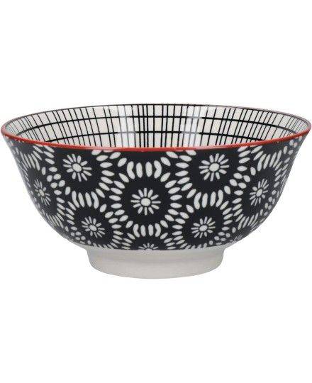 KitchenCraft Gemustertes Müslischalen-Set in Geschenkbox, Keramik, 'Monochrome' Designs, 15cm, 4 Stück | Kitchen Craft | Mimocook