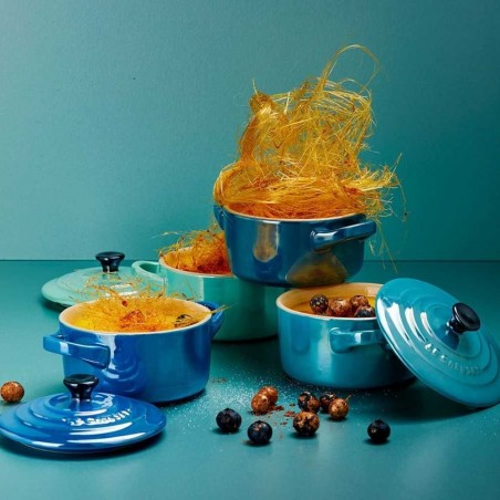 Le Creuset Set de 4 mini-cocottes camaïeu de bleus Metallics en céramique - Mimocook