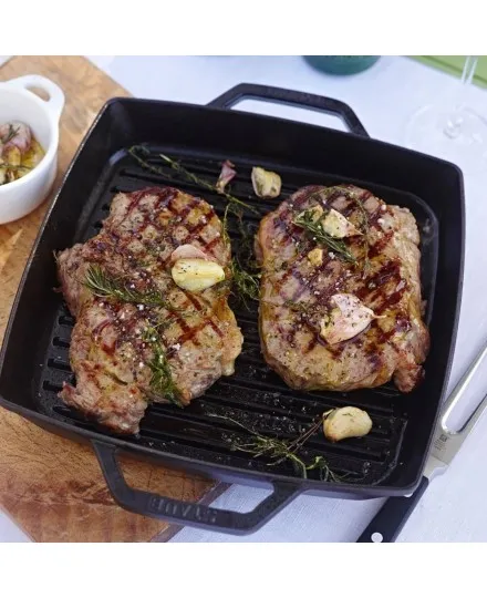 Grelhador quadrado 28cm com asas da Staub - Mimocook