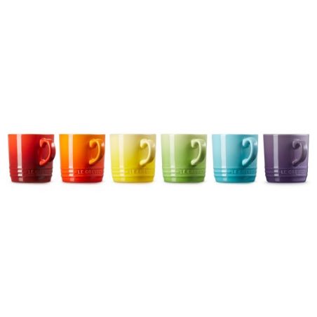 Le Creuset Steingut Regenbogen Satz von 6 Cappuccino Tassen