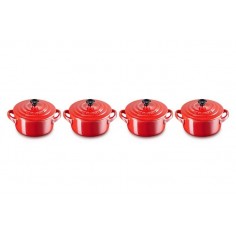 Set 4 Mini-Cocottes Metallics vermelho em cerâmica de grés Le Creuset - Mimocook