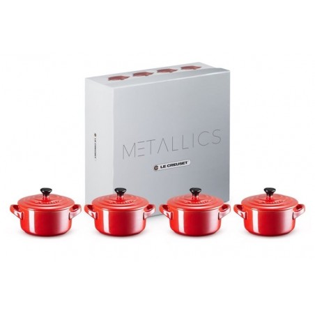 Set 4 Mini-Cocottes Metallics vermelho em cerâmica de grés Le Creuset - Mimocook