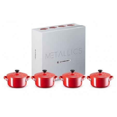 Set 4 mini cocottes Metallics vermelho em cerâmica de grés Le Creuset - Mimocook