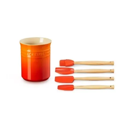 Set de 4 espátulas y bote para espátulas de cerámica de gres Le Creuser