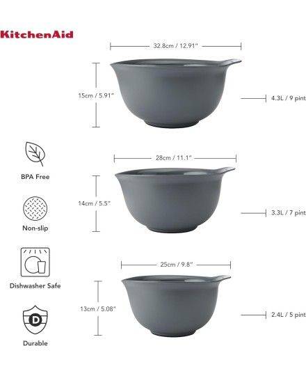 KitchenAid 3pc Nesting Mixing Bowl Set - Charcoal Grey | KitchenAid | Mimocook