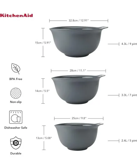 Set 3 taças misturadoras da KitchenAid Cinza - Mimocook