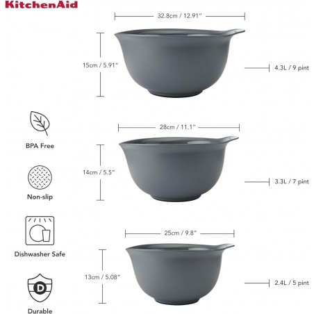 KitchenAid 3er-Set Rührschüsseln ineinandergreifend - Holzkohle grau