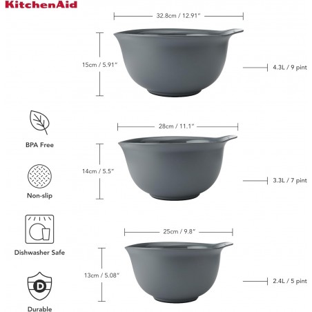 KitchenAid 3pc Nesting Mixing Bowl Set - Charcoal Grey