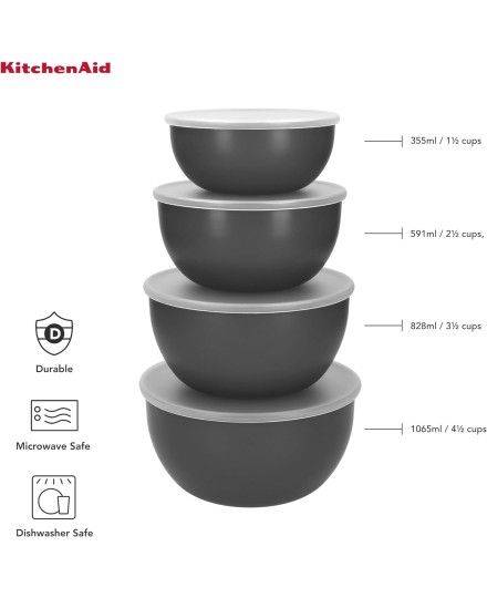 KitchenAid 4pc Meal Prep Bowls Set con Tapas - Gris Carbón | KitchenAid | Mimocook
