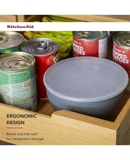 KitchenAid 4pc Meal Prep Bowls Set con Tapas - Gris Carbón | KitchenAid | Mimocook