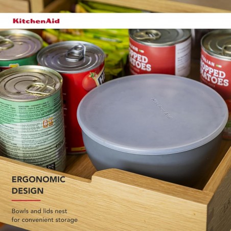 KitchenAid 4er-Set Schüsseln mit Deckel für die Zubereitung von Mahlzeiten - Holzkohlegrau