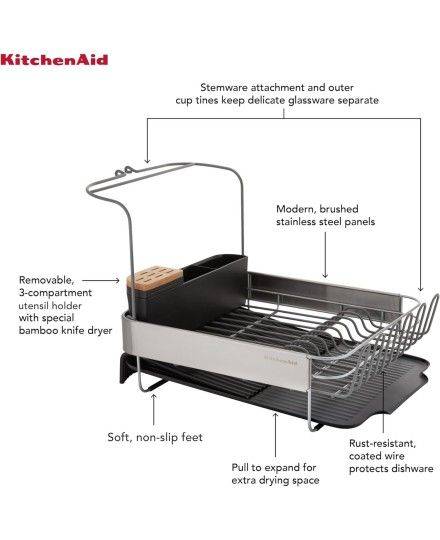 KitchenAid Portoir extensible pour le séchage de la vaisselle avec fixation pour la verrerie | KitchenAid | Mimocook
