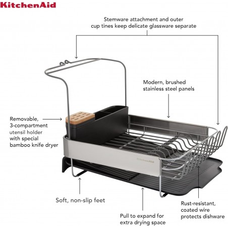 Escurreplatos extensible KitchenAid con accesorio para cristalería - Mimocook