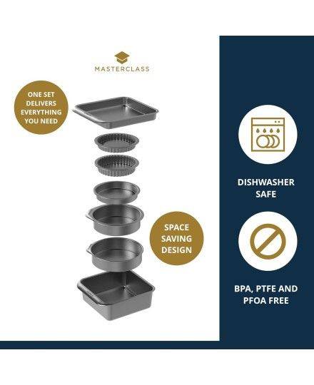 MasterClass Smart Space Stacking Seven Piece Non-Stick Roasting, Baking & Pastry Set | Kitchen Craft | Mimocook