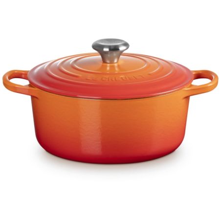 Le Creuset 24cm Runder Bräter mit schwarzer Innenemaille aus Gusseisen