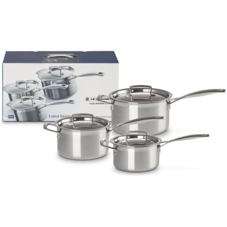 Le Creuset 3-ply Stainless Steel 3-piece Saucepan Set | Le Creuset | Mimocook