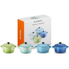 Set de 4 mini cocottes verde y azul de cerámica de gres Le Creuset