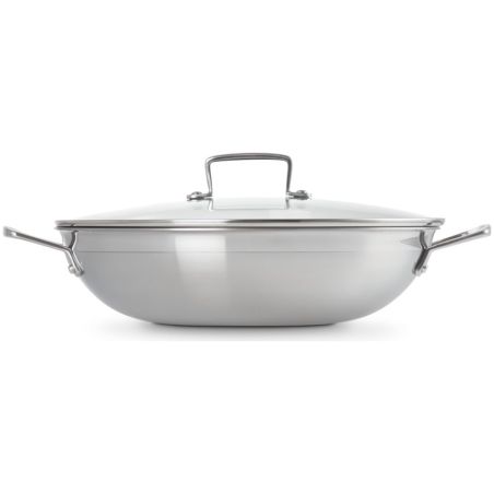 Le Creuset Wok de Acero Inoxidable Classic con Revestimiento Antiadherente y Tapa de Cristal 30 cm | Le Creuset | Mimocook