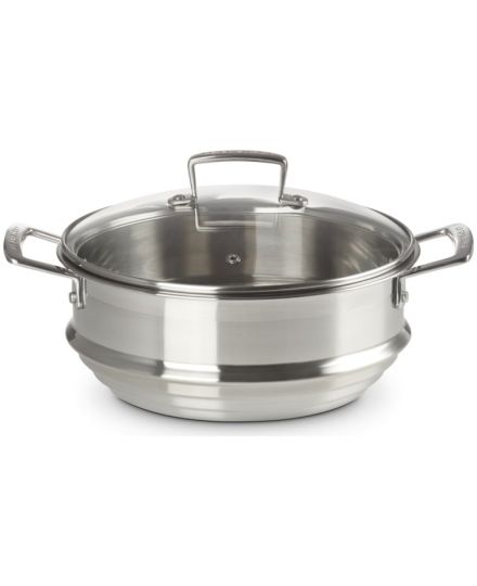 Le Creuset Großer Dämpfeinsatz aus Edelstahl mit Glasdeckel | Le Creuset | Mimocook