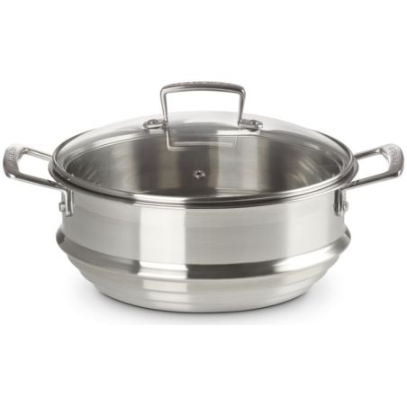 Le Creuset Großer Dämpfeinsatz aus Edelstahl mit Glasdeckel | Le Creuset | Mimocook