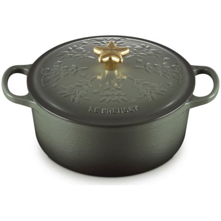 Le Creuset Runder Gusseisen-Bräter mit Sternknauf und Weihnachtsbaum-Relief 24 cm | Le Creuset | Mimocook