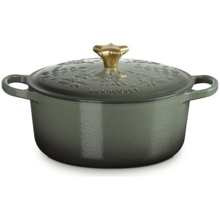 Le Creuset Cocotte Redonda de Hierro Fundido con Pomo de Estrella y Relieves de Árbol de Navidad 24 cm | Le Creuset | Mimocook