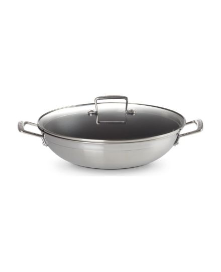 Le Creuset 3-ply Stainless Steel Non-Stick Wok with Glass Lid 30 cm | Le Creuset | Mimocook