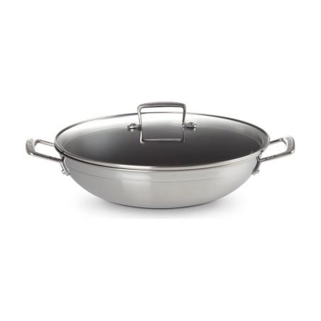 Le Creuset Wok de Acero Inoxidable Classic con Revestimiento Antiadherente y Tapa de Cristal 30 cm | Le Creuset | Mimocook