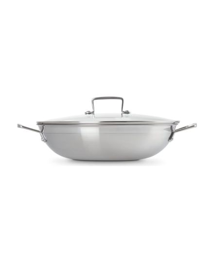 Le Creuset 3-ply Stainless Steel Non-Stick Wok with Glass Lid 30 cm | Le Creuset | Mimocook