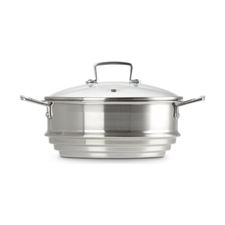 Le Creuset Großer Dämpfeinsatz aus Edelstahl mit Glasdeckel | Le Creuset | Mimocook