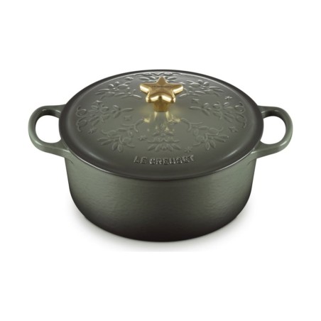 Le Creuset Cocotte Ronde en Fonte avec Bouton Étoile et Reliefs de Sapin de Noël 24 cm | Le Creuset | Mimocook