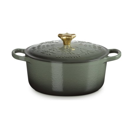 Le Creuset Cocotte Ronde en Fonte avec Bouton Étoile et Reliefs de Sapin de Noël 24 cm | Le Creuset | Mimocook
