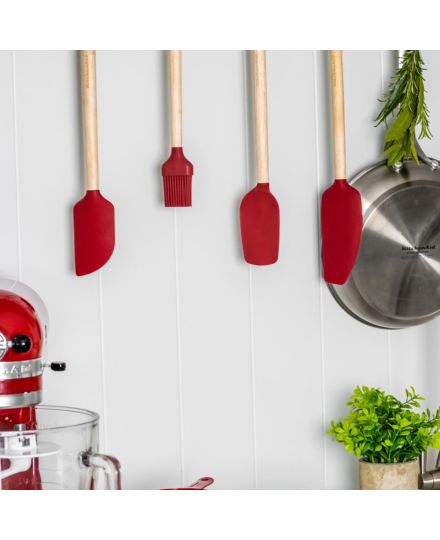 KitchenAid Spatule Racloir en Bois de Bouleau avec Tête en Silicone Empire Red | KitchenAid | Mimocook