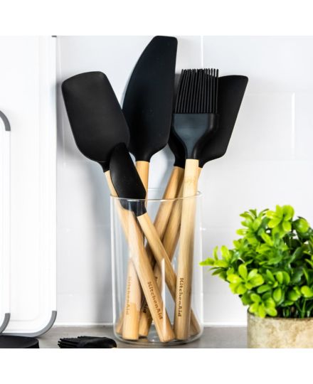 KitchenAid Cuillère Spatule en Bambou avec Tête en Silicone Noire | KitchenAid | Mimocook