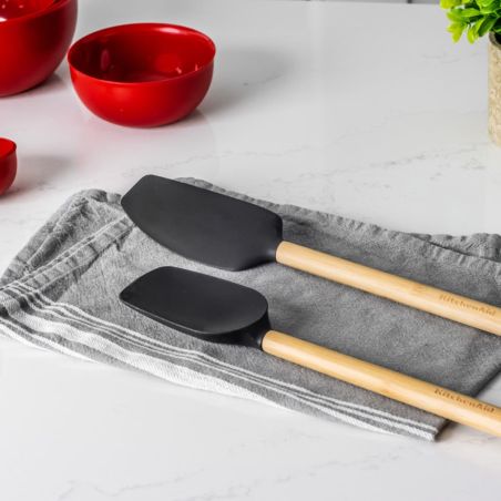 KitchenAid Cuillère Spatule en Bambou avec Tête en Silicone Noire | KitchenAid | Mimocook