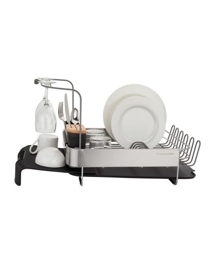 KitchenAid ausziehbarer Geschirrabtropfständer mit Gläserhalter Charcoal Grey | KitchenAid | Mimocook